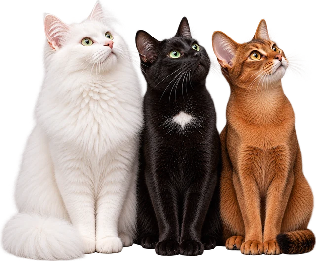 Три кошки смотрят на Cat Box